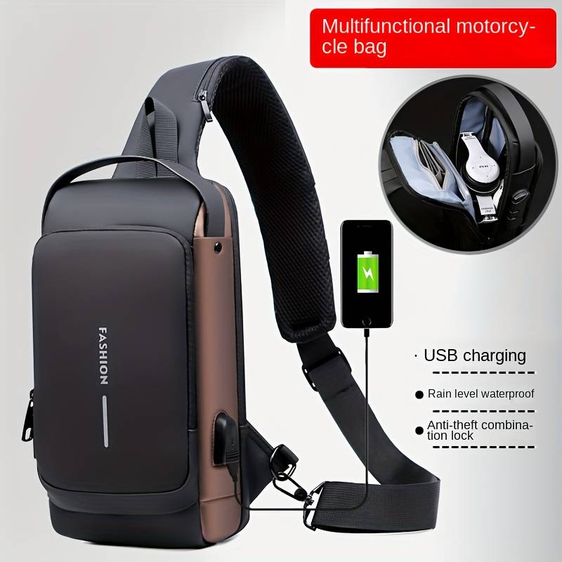 Anti-Theft Dual Zippers with USB Charging Port Crossbody Backpack